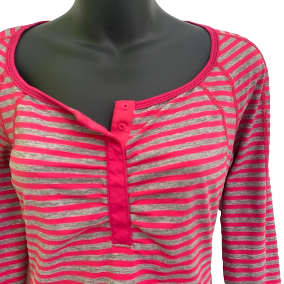 Lululemon Run Pink & Grey Striped Long Sleeve Henley Top Sz 8 - Picture 2 of 8